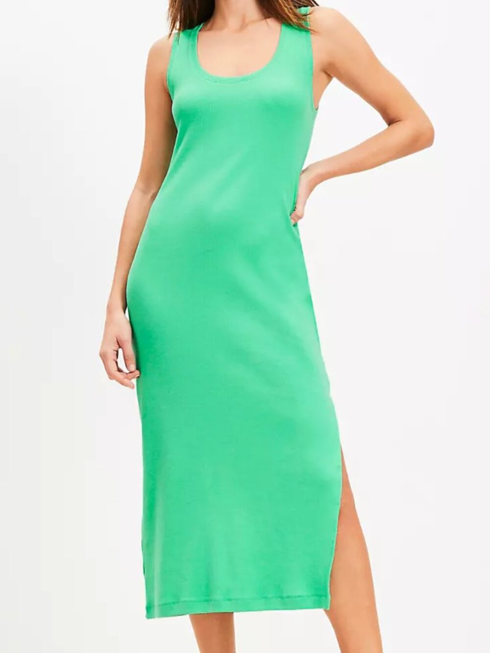 LOFT Perfect Ribbed Tank Midi Dress in Tropical Mint, Size M